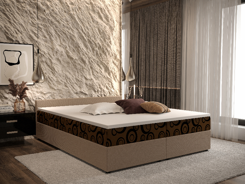 Manželská posteľ Boxspring 180 cm Ceren (vzor + svetlohnedá) (s matracom a úložným priestorom)