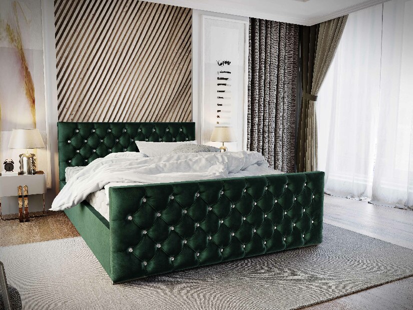 Manželská posteľ 180 cm Quintin (tmavozelená) (s roštom a úložným priestorom)