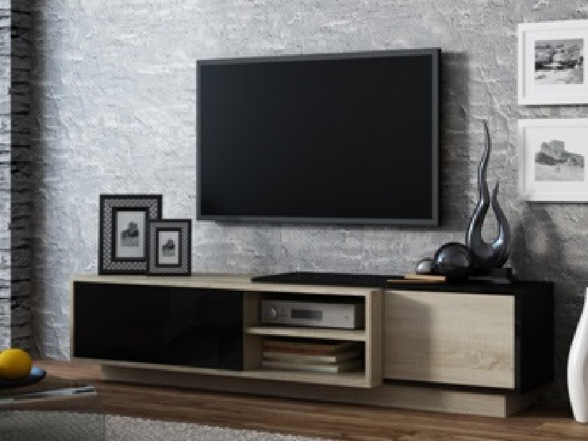 TV stolík Sitar (prírodné drevo + čierna)