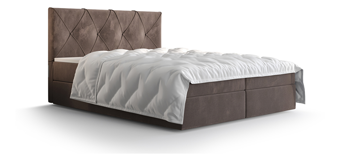 Manželská posteľ Boxspring 160 cm Athena (hnedá) (s matracom a úložným priestorom)