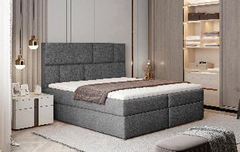 Manželská posteľ Boxspring 160 cm Florio (sivá) (s matracmi a úl. priestorom)