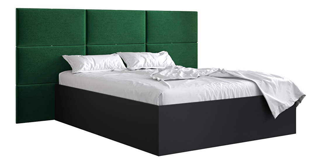 Manželská posteľ s čalúneným čelom 160 cm Brittany 2 (čierna matná + zelená) (s roštom)