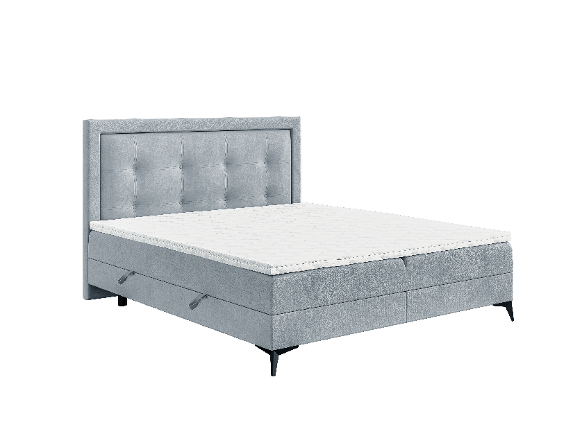Manželská posteľ Boxspring 160 cm Hygga (svetlomodrá) (s matracom a úl. priestorom)