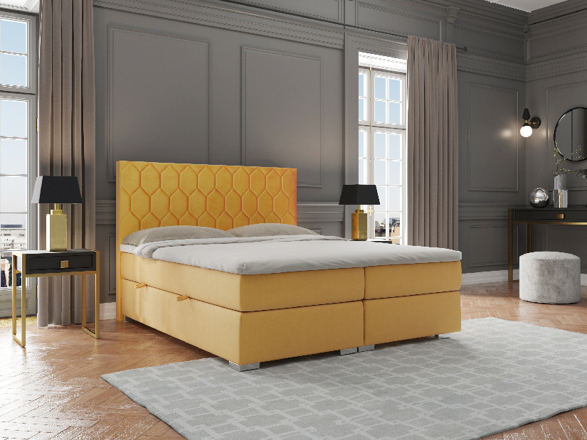 Kontinentálna posteľ 160 cm Piranno (žltá) (s úložným priestorom)