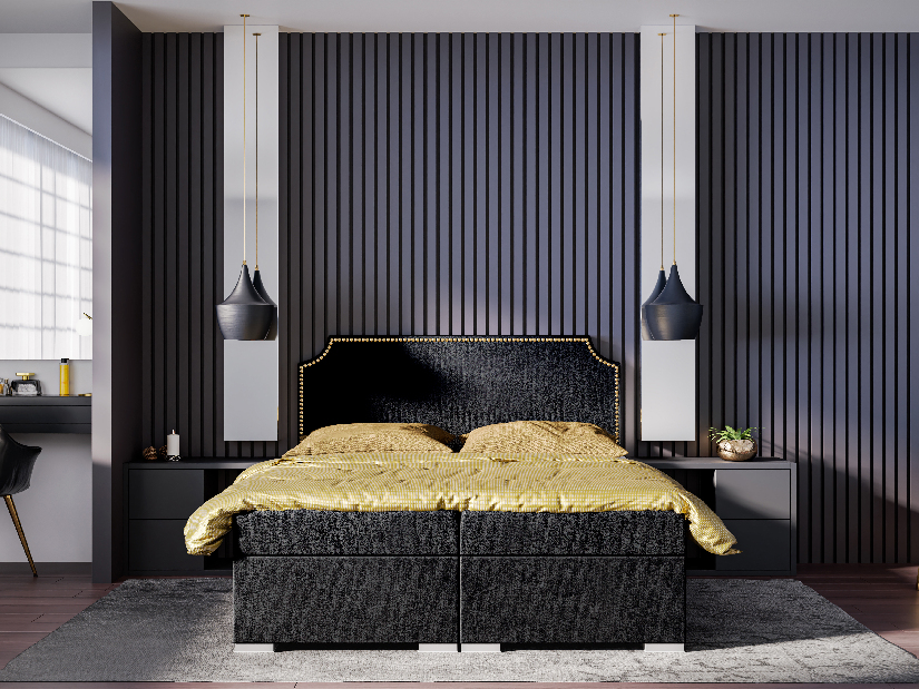 Kontinentálna posteľ 180 cm Lupin (čierna) (s matracom a úl. priestorom)