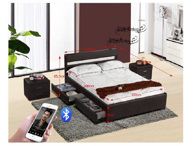 Manželská posteľ 180 cm Fabala (s roštom, úl. priestorom a LED) *výpredaj