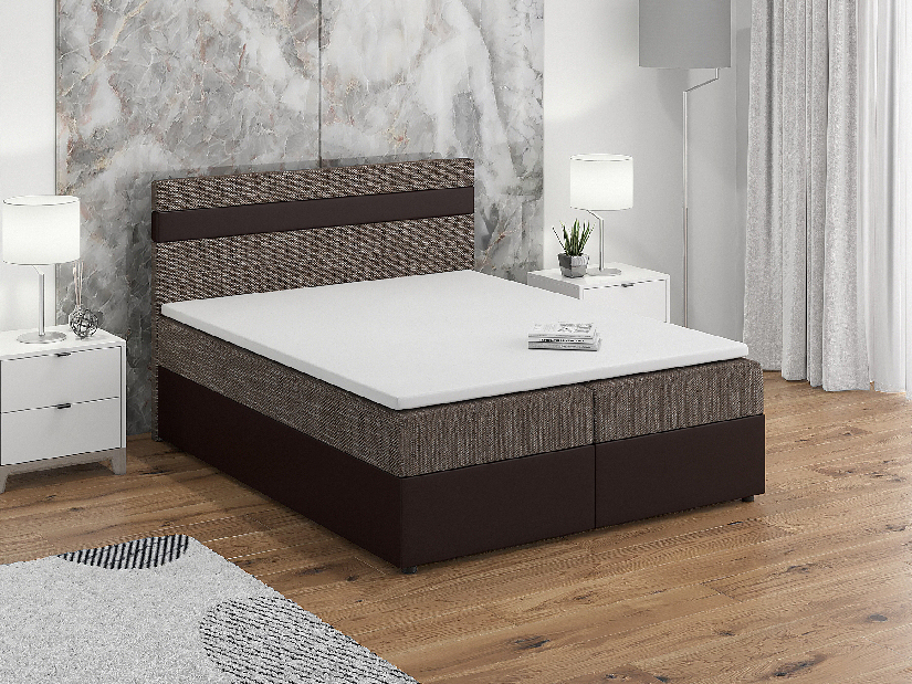 Manželská posteľ Boxspring 160x200 cm Mimosa Comfort (melírovaná hnedá + tmavohnedá) (s roštom a matracom)