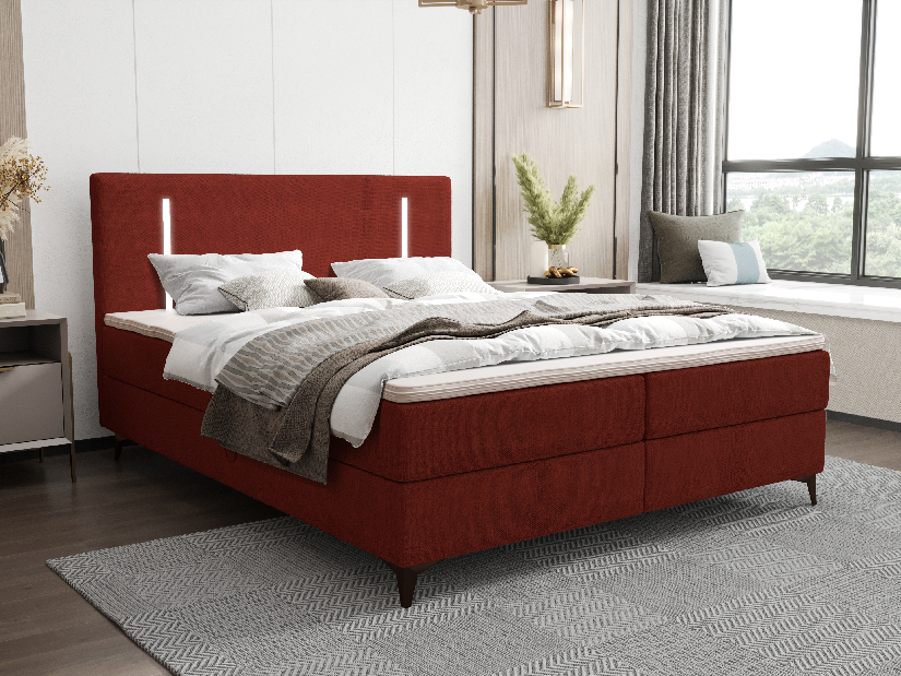 Manželská posteľ 200 cm Ortega Bonell (červená) (s roštom, s úl. priestorom) (s LED osvetlením)