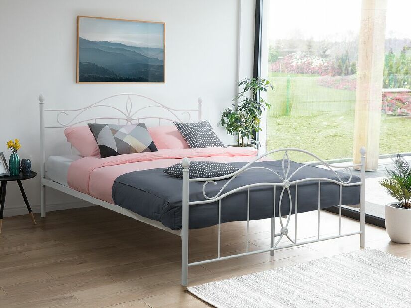 Manželská posteľ 160 cm ANTALIA (s roštom) (biela) *bazár