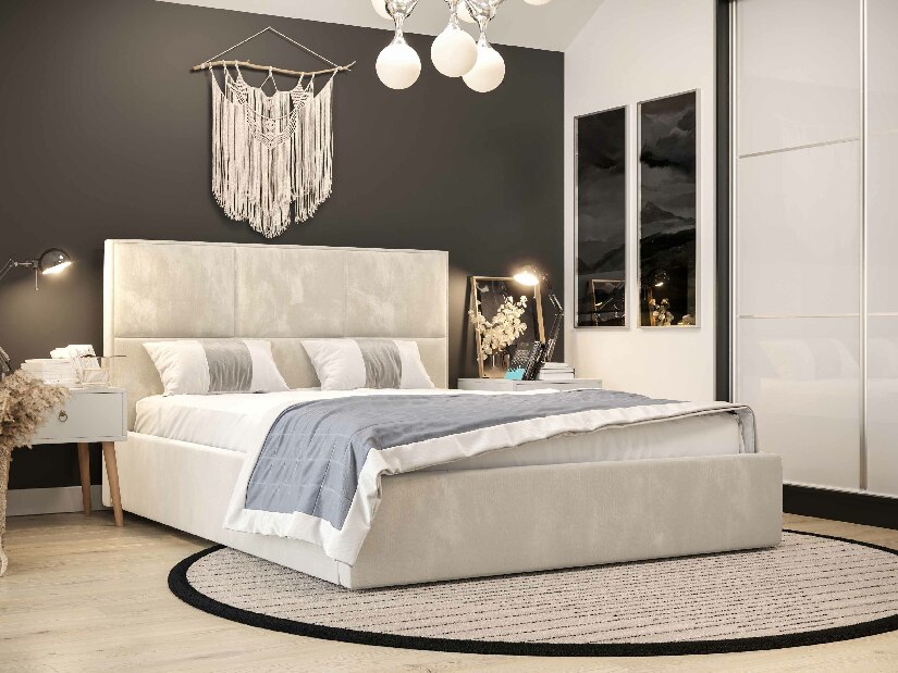 Manželská posteľ 140 cm Elna (béžová) (s roštom a úložným priestorom)