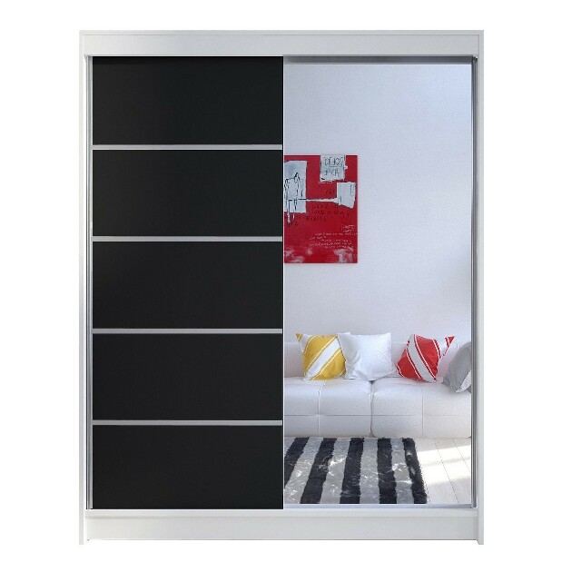 Šatníková skriňa Mirjan Bianca Mirjan III (biela + čierna + zrkadlo) (osvetlenie LED RGB Mirjan farebné)