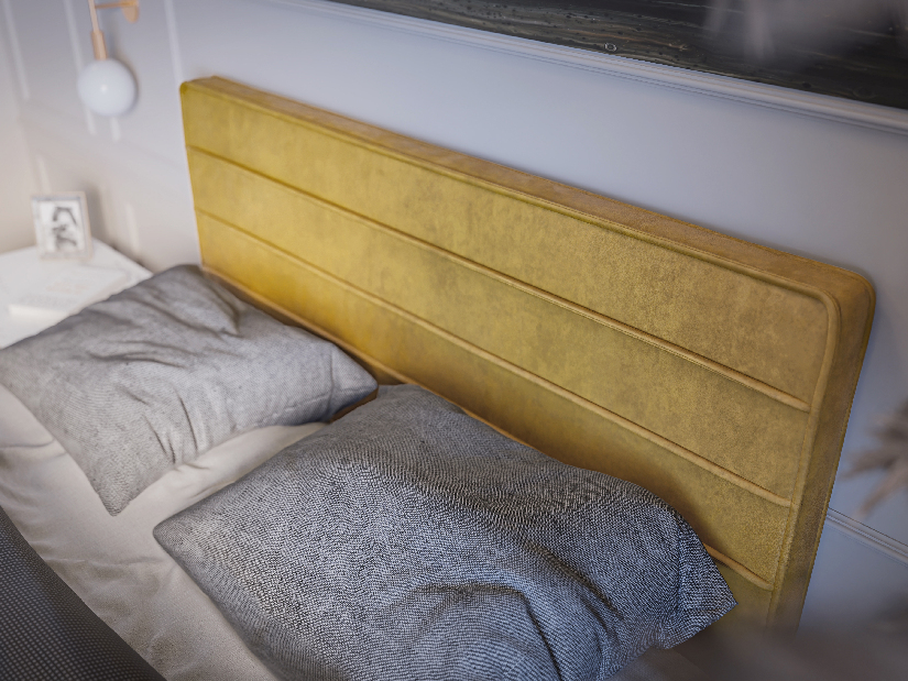 Kontinentálna posteľ 140 cm Horazio (žltá) (s matracom a úl. priestorom)