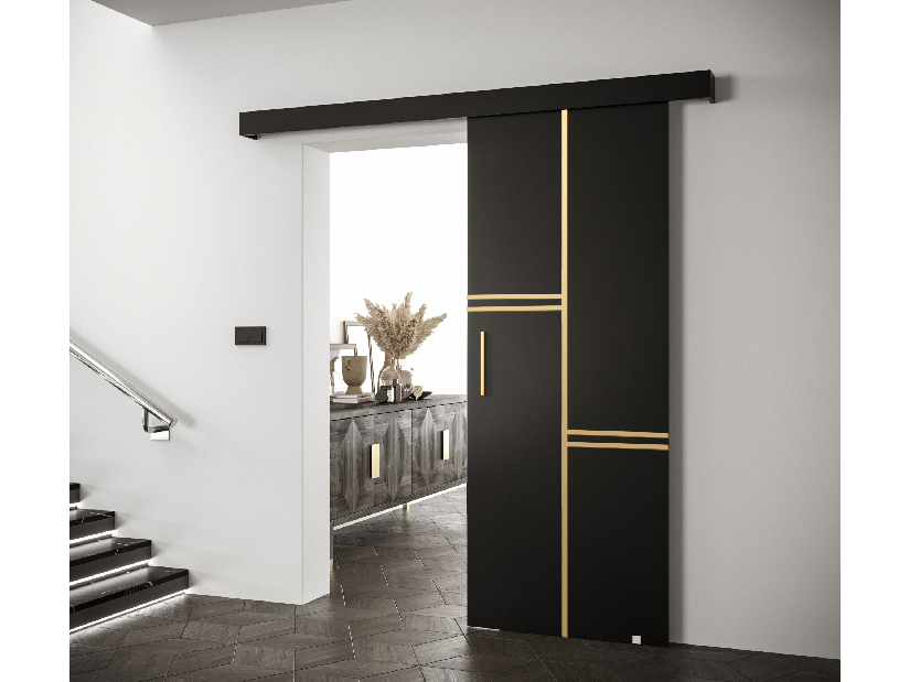 Posuvné dvere 90 cm Sharlene VIII (čierna matná + čierna matná + zlatá)