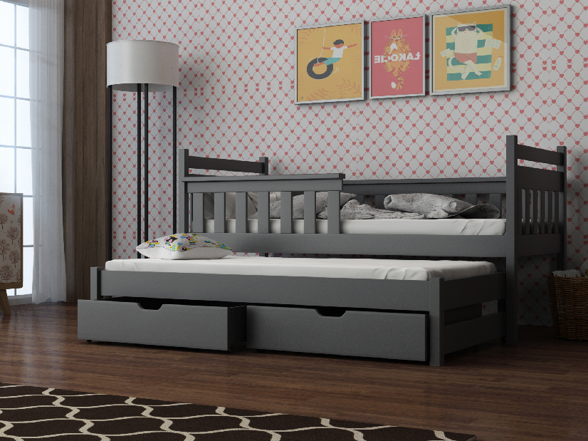 Detská posteľ 80 x 180 cm DORIA (s roštom a úl. priestorom) (grafit)