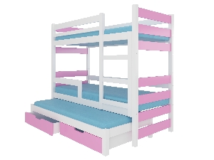 Poschodová detská posteľ 180x75 cm Karin (s roštom a matracom) (biela + ružová)