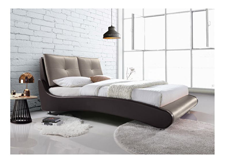 Manželská posteľ 180 cm Argos (s roštom) (ekokoža hnedá + capuccino)