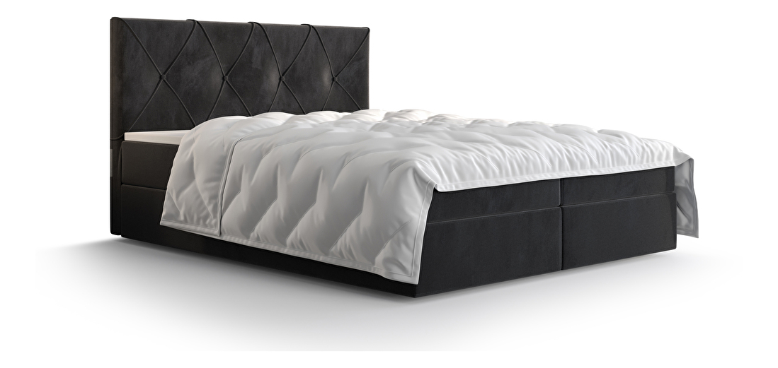 Manželská posteľ Boxspring 140 cm Athena (čierna) (s matracom a úložným priestorom)