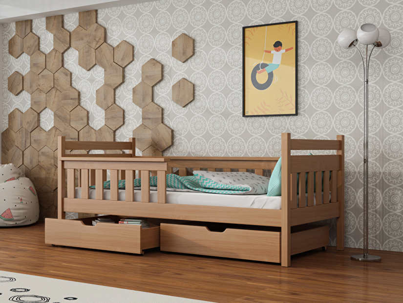 Detská posteľ 90 x 200 cm Emelda (s roštom a úl. priestorom) (buk) *výpredaj