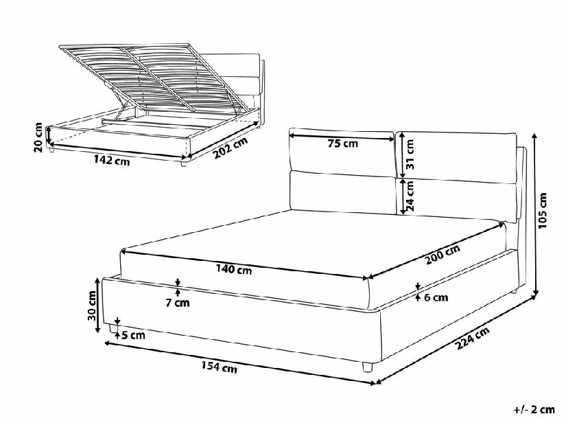 Manželská posteľ 140 cm Batil (béžová) (s roštom) (s úl. priestorom)