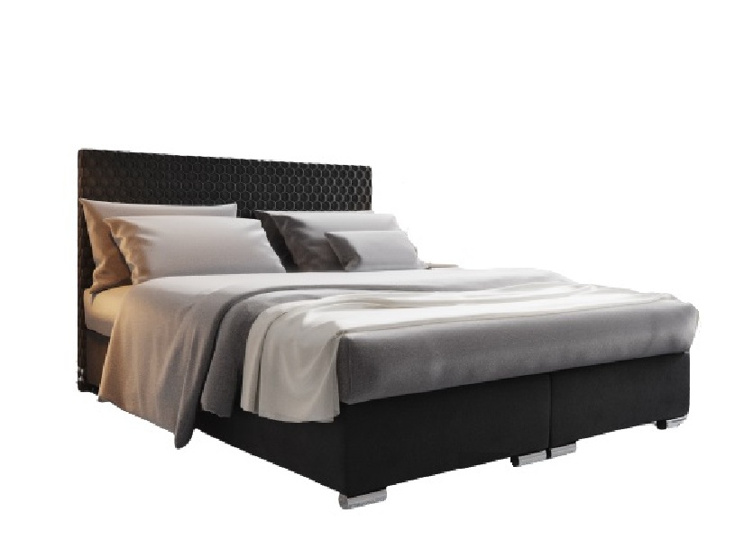 Manželská posteľ 160 cm Boxspring Harlan Comfort (čierna) (s roštom, matracom a úl. priestorom)