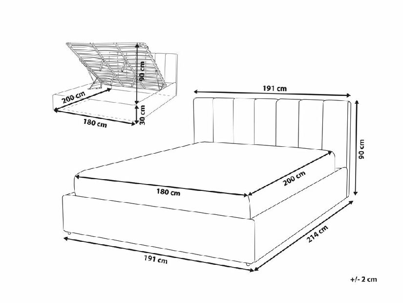 Manželská posteľ 180 cm DARGAN (sivá) (umelá koža) (s roštom a úl. priestorom)