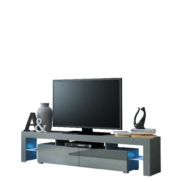 TV skrinka Mirjan Milos (biely + čierny lesk) (osvetlenie LED modré)