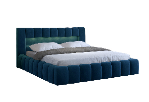 Manželská posteľ 140 cm Luxa (tmavomodrá) (s roštom, úl. priestorom a LED)