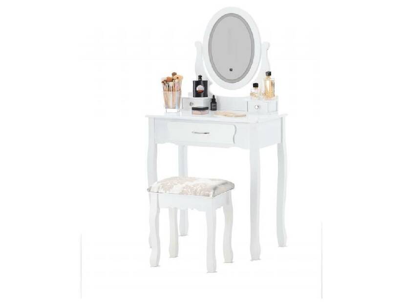 Toaletný stolík s taburetkou Sophiina (s LED osvetlením) (biela)
