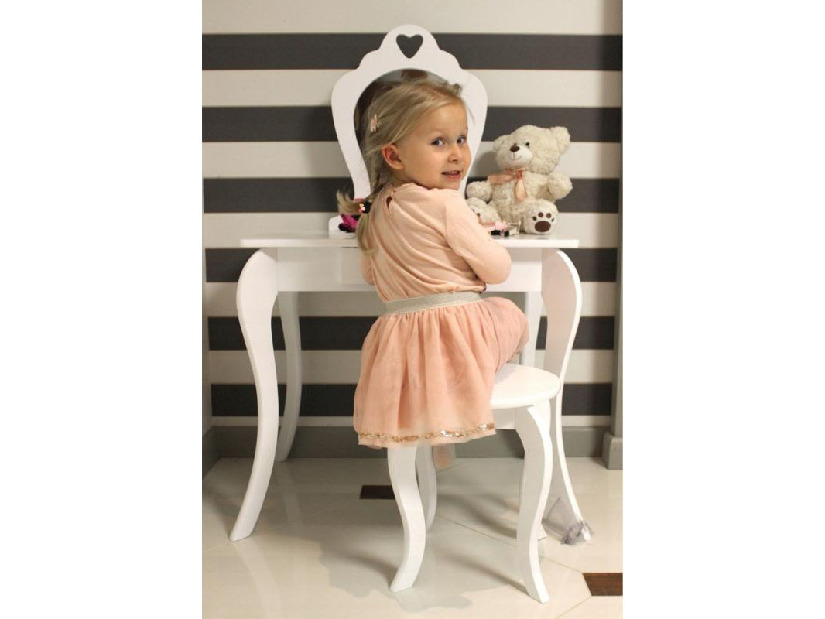 Detský toaletný stolík s taburetkou Girly (biela)