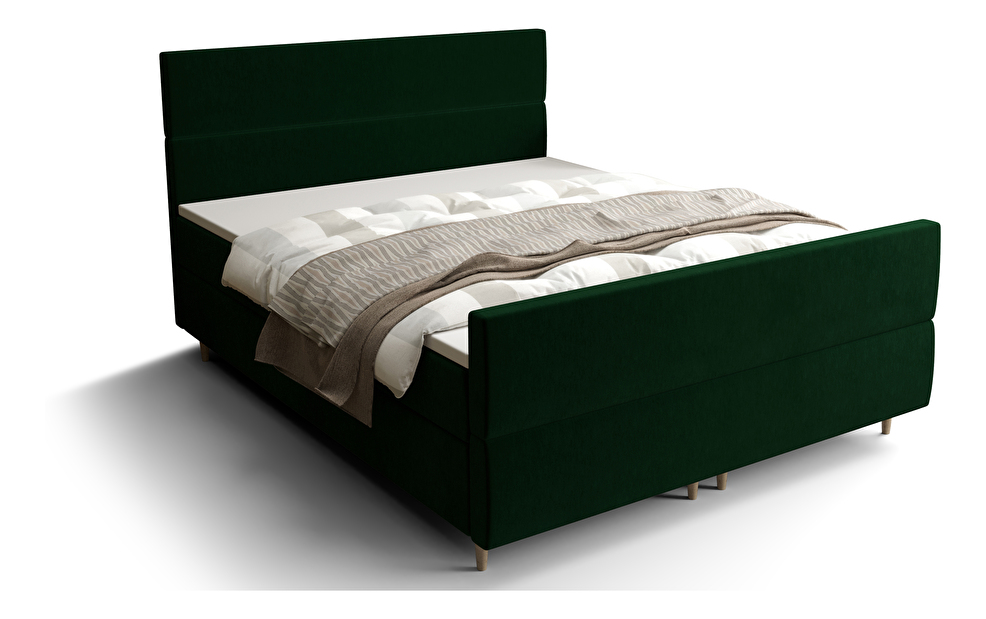 Manželská posteľ Boxspring 180 cm Flu Plus Comfort (tmavozelená) (s matracom a úložným priestorom)