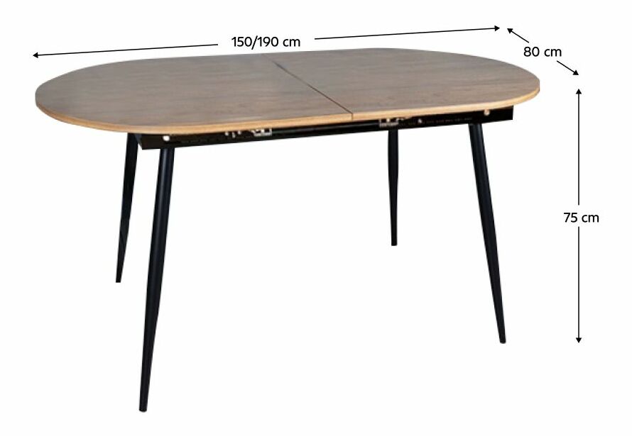 Jedálenský stôl 150 CAMERON (dub + čierna) (pre 6-8 osôb)