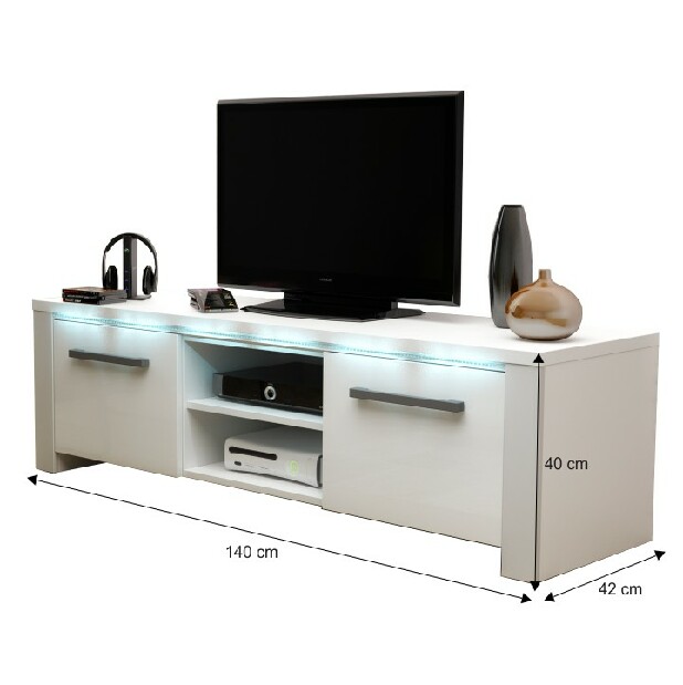 TV stolík/skrinka Manhan (biela + biely lesk) (s osvetlením)