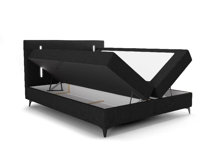 Manželská posteľ 200 cm Ortega Bonell (čierna) (s roštom, s úl. priestorom) (s LED osvetlením)