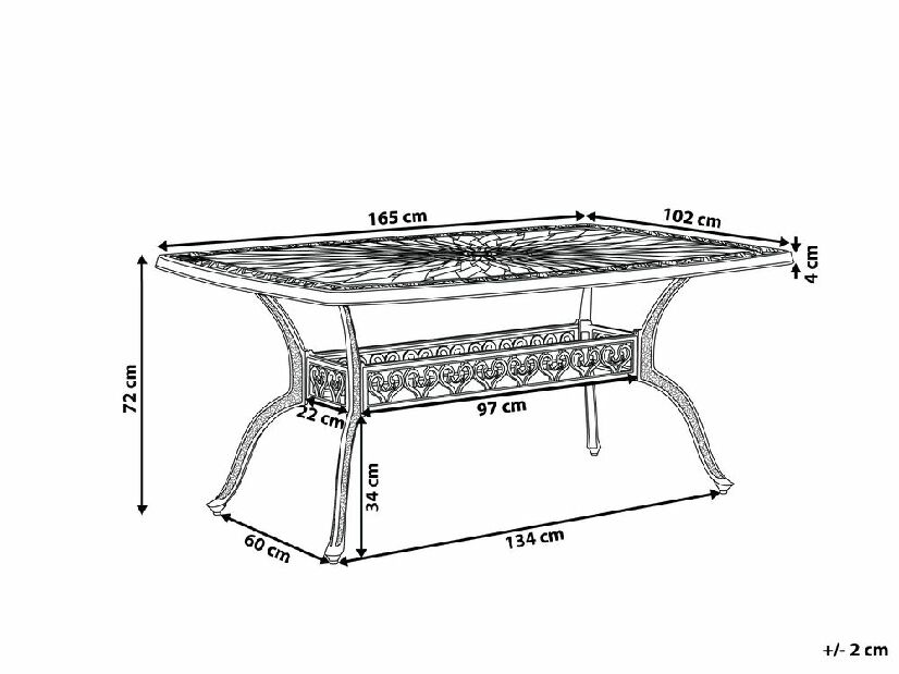 Záhradný stôl 165 cm LIZZI (hliník) (hnedá) (pre 6 osôb)