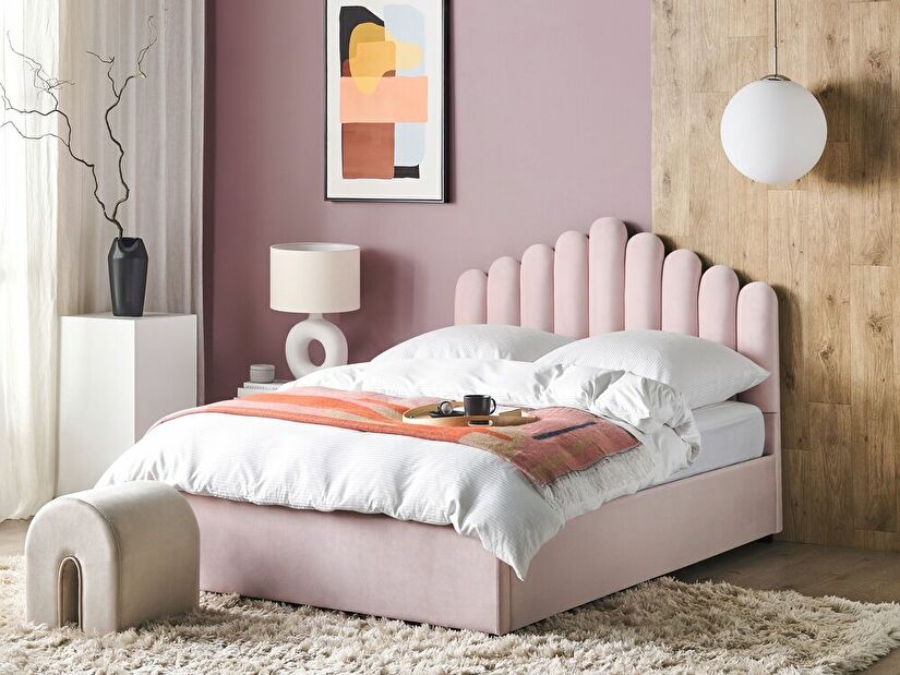 Manželská posteľ 140 cm Valhala (ružová) (s roštom a úložným priestorom)