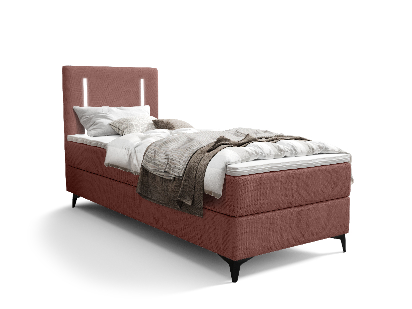 Jednolôžková posteľ 90 cm Ortega Comfort (terakota) (s roštom a matracom, s úl. priestorom) (s LED osvetlením)