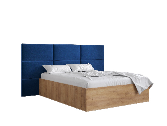 Manželská posteľ s čalúneným čelom 160 cm Brittany 2 (dub craft zlatý + modrá) (s roštom)