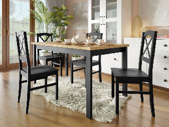 Jedálenský stôl so 4 stoličkami AL22 (čierna + dub artisan) *výpredaj