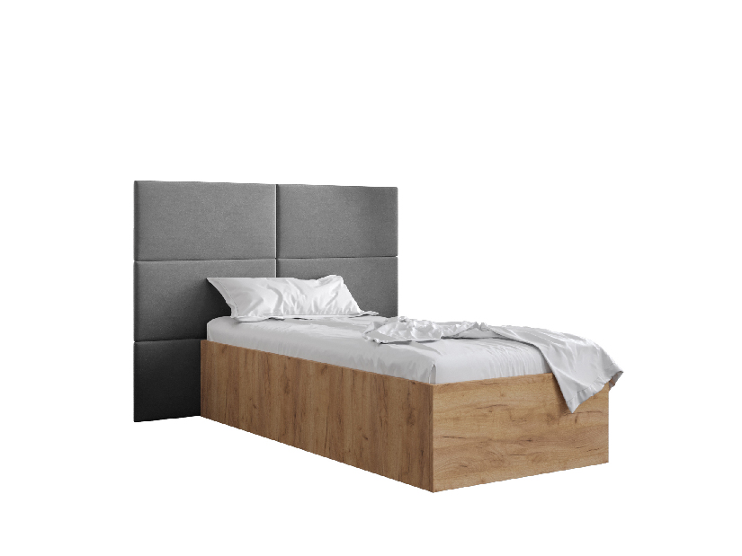 Jednolôžková posteľ s čalúneným čelom 90 cm Brittany 2 (dub craft zlatý + sivá) (s roštom)