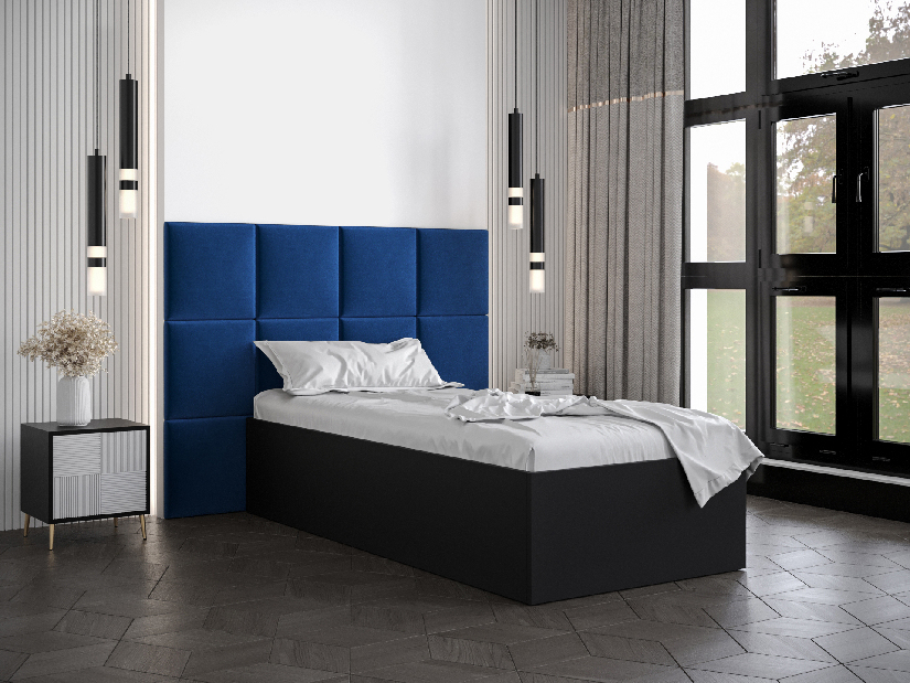 Jednolôžková posteľ s čalúneným čelom 90 cm Brittany 4 (čierna matná + modrá) (s roštom)