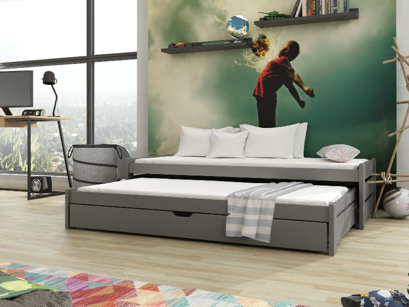 Detská posteľ 80 x 180 cm ANISSA (s roštom a úl. priestorom) (grafit)