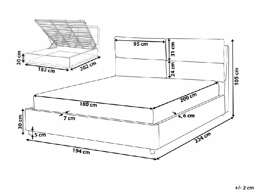 Manželská posteľ 180 cm Batil (sivá) (s roštom) (s úl. priestorom)