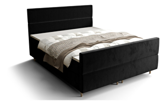 Manželská posteľ  Boxspring 140 cm Flu plus (čierna) (s matracom a úložným priestorom)