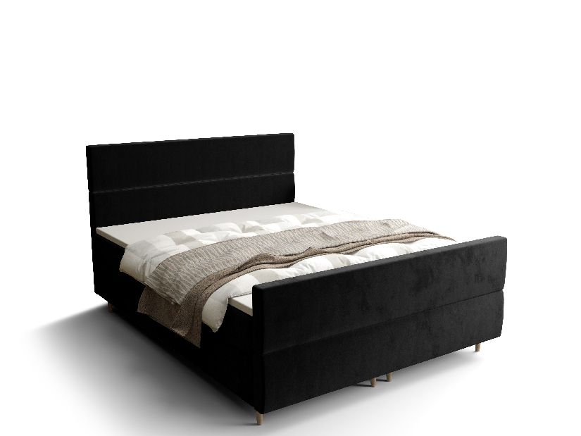Manželská posteľ Boxspring 140 cm Flu Plus Comfort (čierna) (s matracom a úložným priestorom)