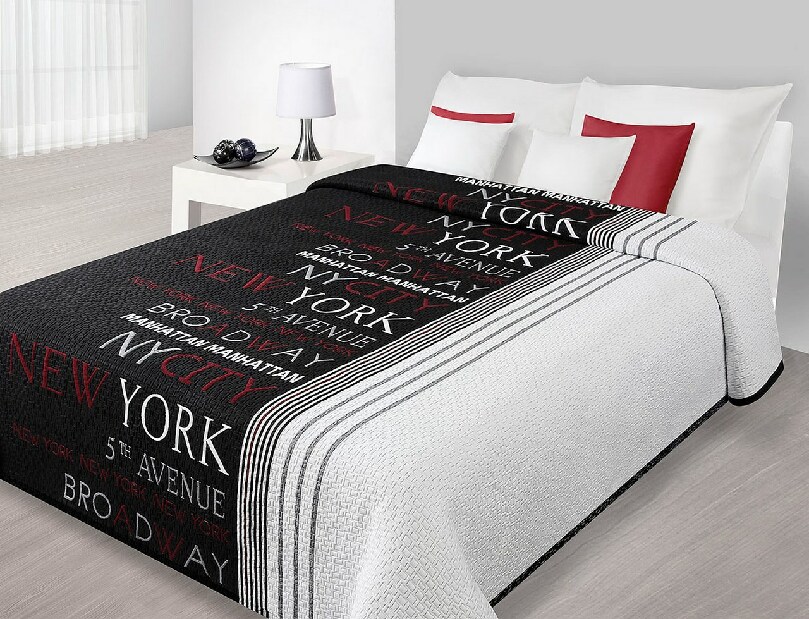 Prehoz na posteľ 240x220cm New york (čierna + biela + červená)