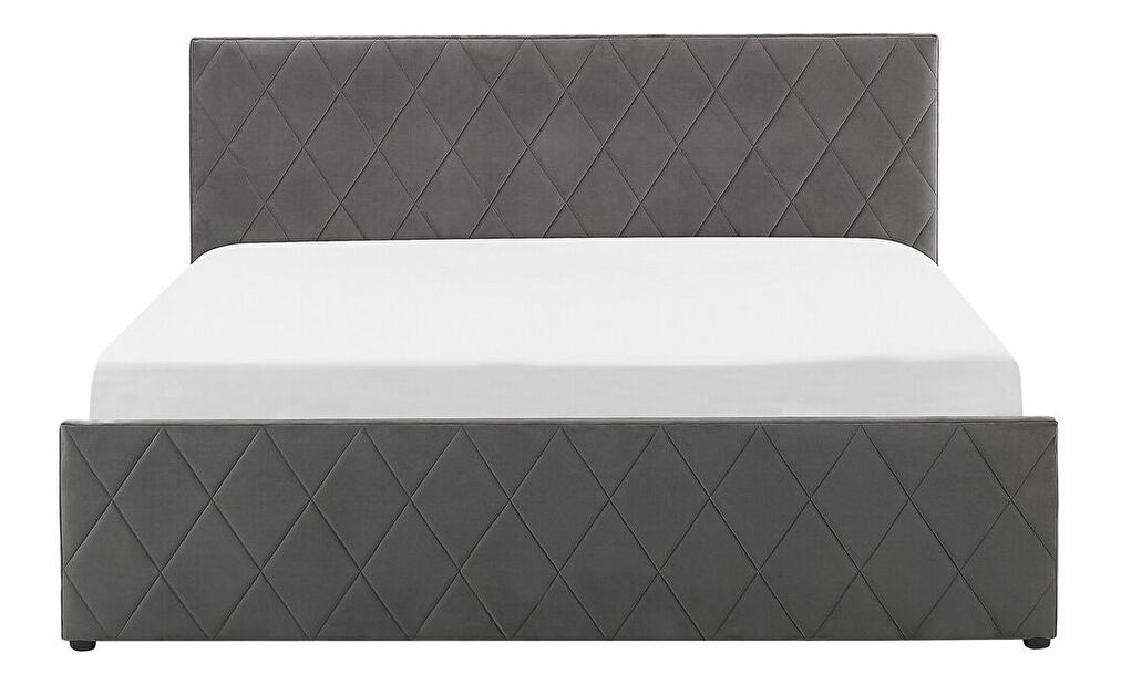 Manželská posteľ 180 cm ROFARIO (sivá) (zamat) (s roštom a úl. priestorom)