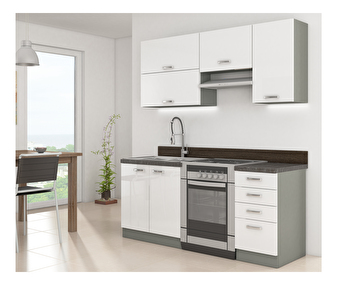Kuchyňa Brunea 180 cm (sivá + lesk biely)