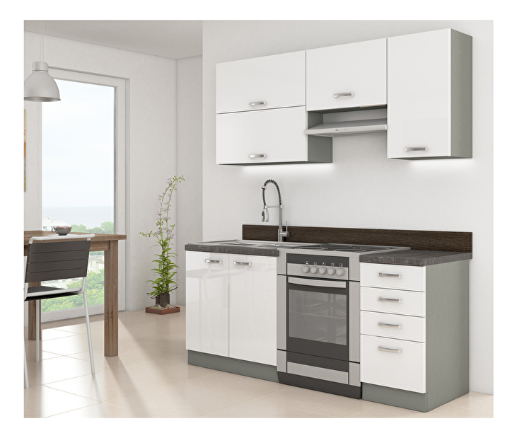 Kuchyňa Brunea 180 cm (sivá + lesk biely) *výpredaj