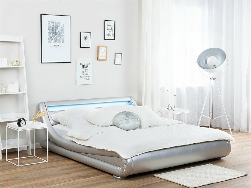 Manželská posteľ 180 cm AVENUE (s roštom a LED osvetlením) (strieborná)