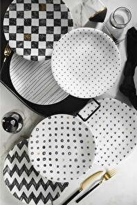 Sada dezertných tanierov (6 ks.) Chess (čierna + biela)